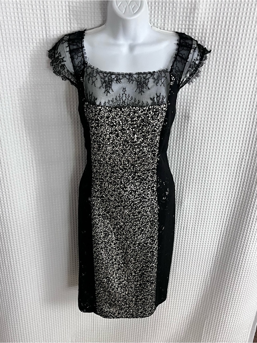 Kay Unger Black Dress with Silver Sequin Panel size 14